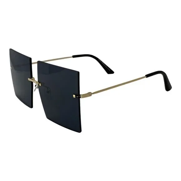 Black Rimless Large Square Sunglasses
