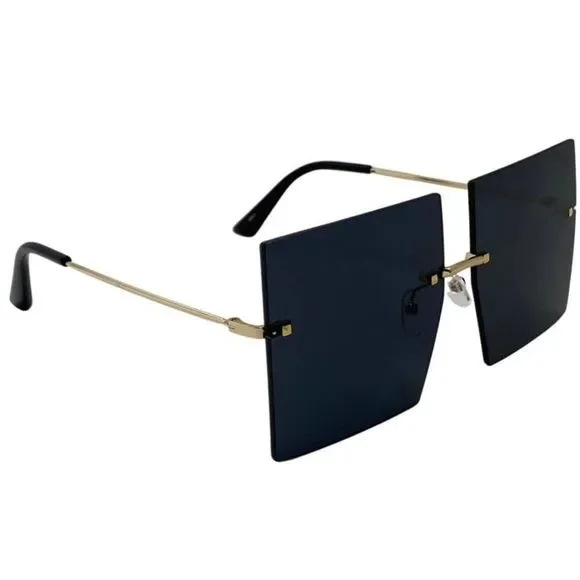 Black Rimless Large Square Sunglasses