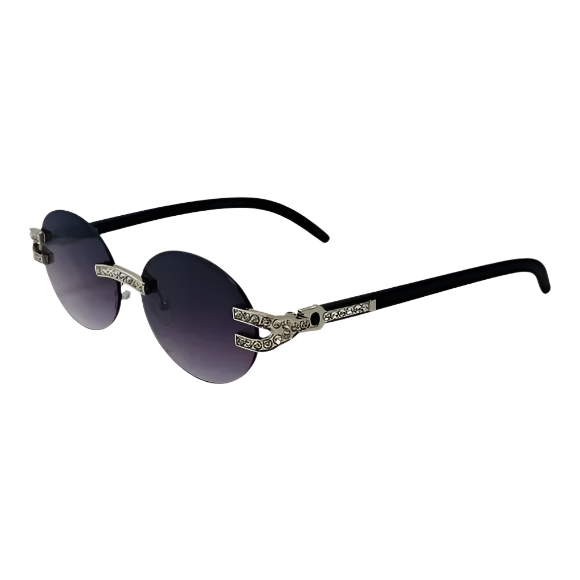 Silver/Black Rimless Oval Sunglasses
