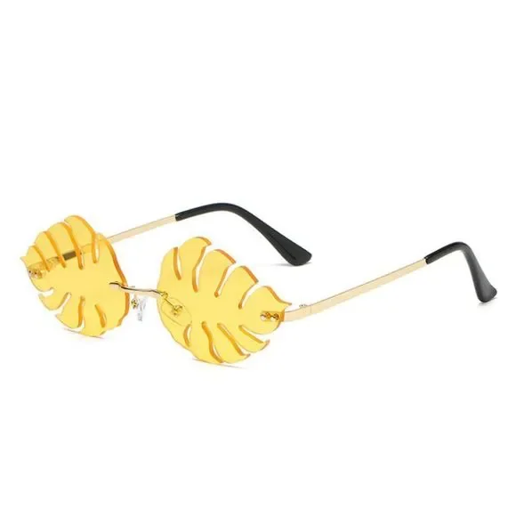 Yellow Novelty Rimless Leaf Sunglasses