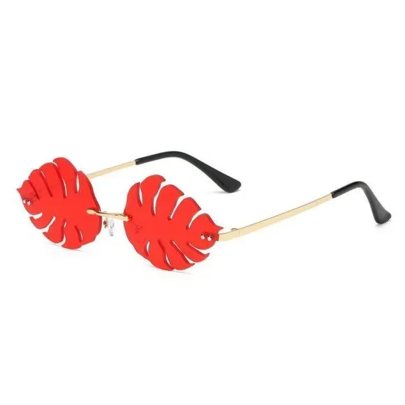 Red Novelty Rimless Leaf Sunglasses