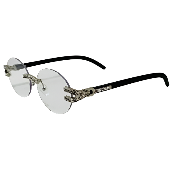 Black/Silver Rimless Clear Lens Oval Glasses