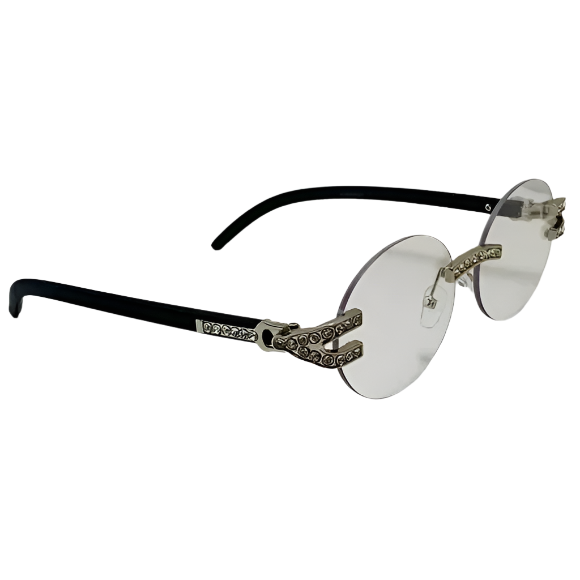Black/Silver Rimless Clear Lens Oval Glasses