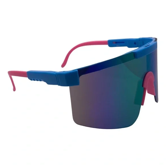 Blue/Pink Mirrored Lens Wrap Sunglasses