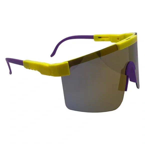 Yellow/Purple Mirrored Lens Wrap Sunglasses