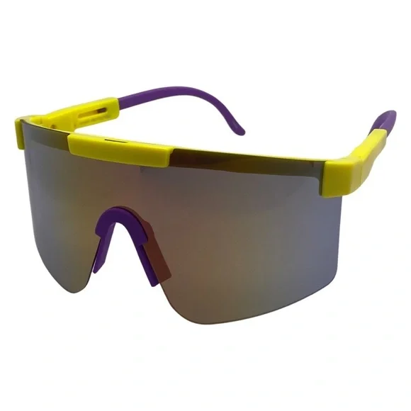 Yellow/Purple Mirrored Lens Wrap Sunglasses