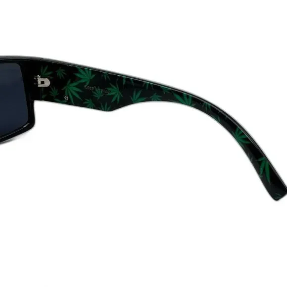 7019 | Black Mens Locs Sunglasses with Weed Leaf Accents