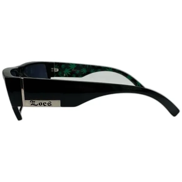 7019 | Black Mens Locs Sunglasses with Weed Leaf Accents