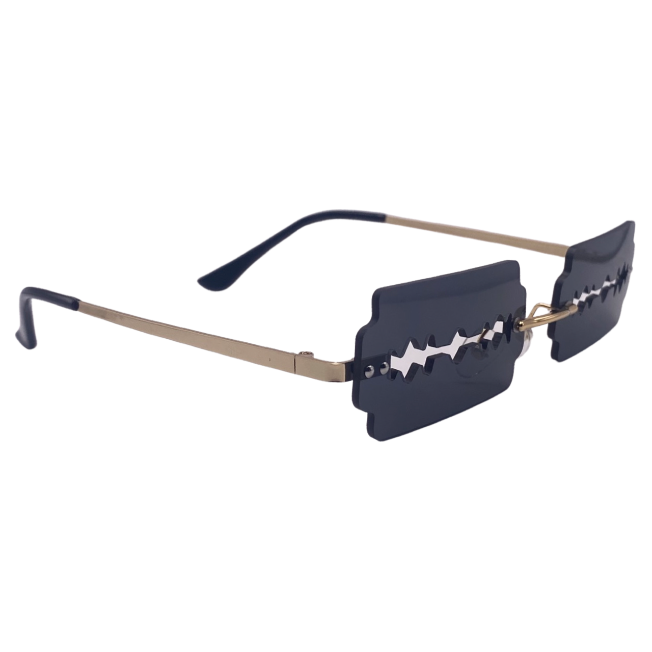 Black Rimless Lens Razor Novelty Sunglasses