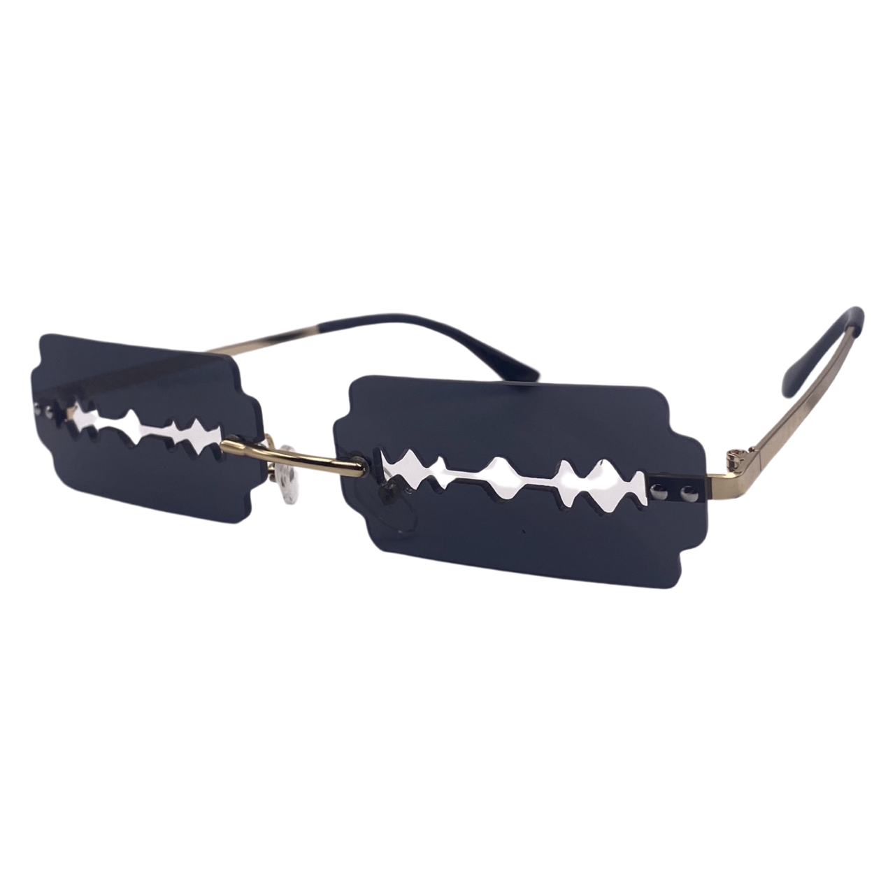 Black Rimless Lens Razor Novelty Sunglasses