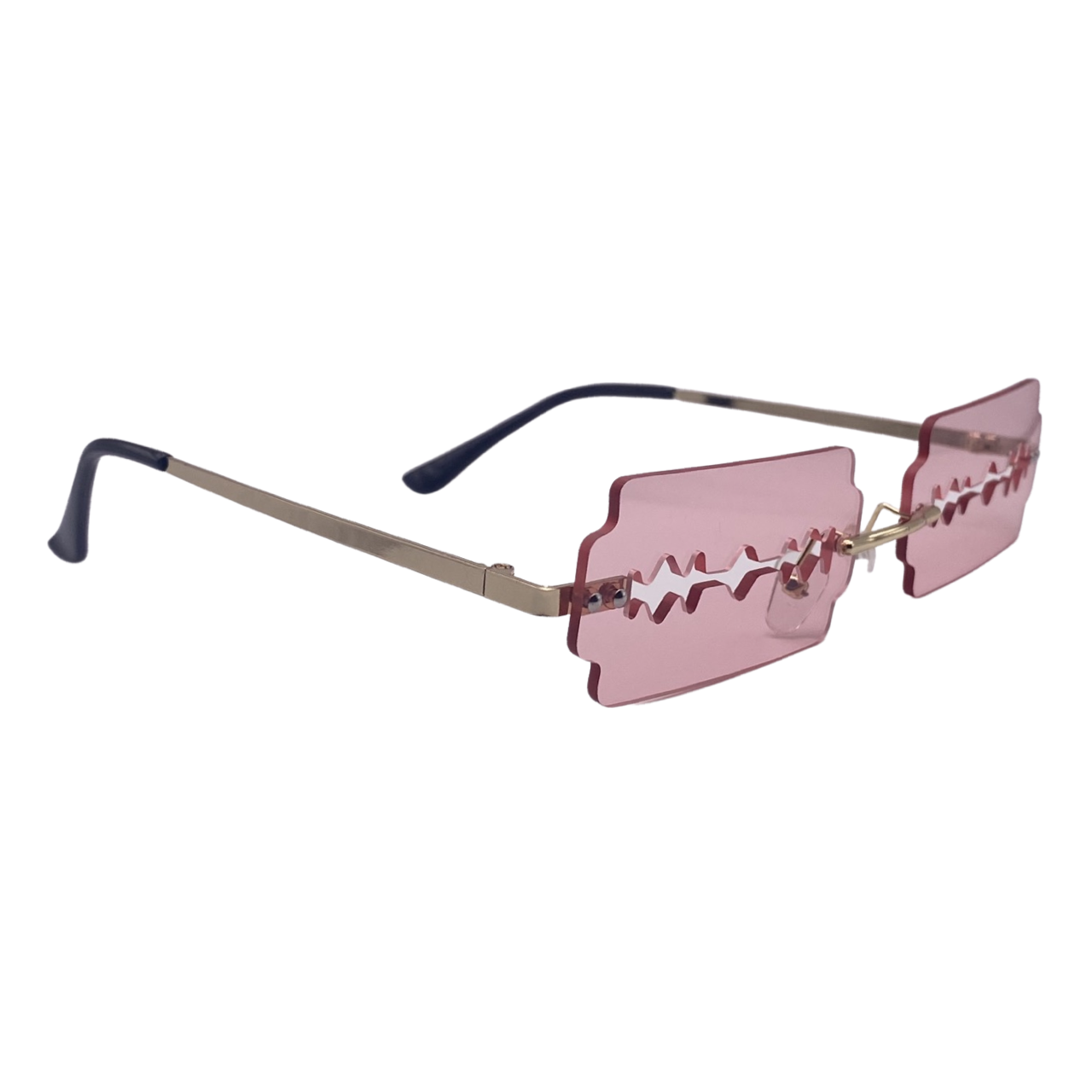Pink Rimless Lens Razor Novelty Sunglasses