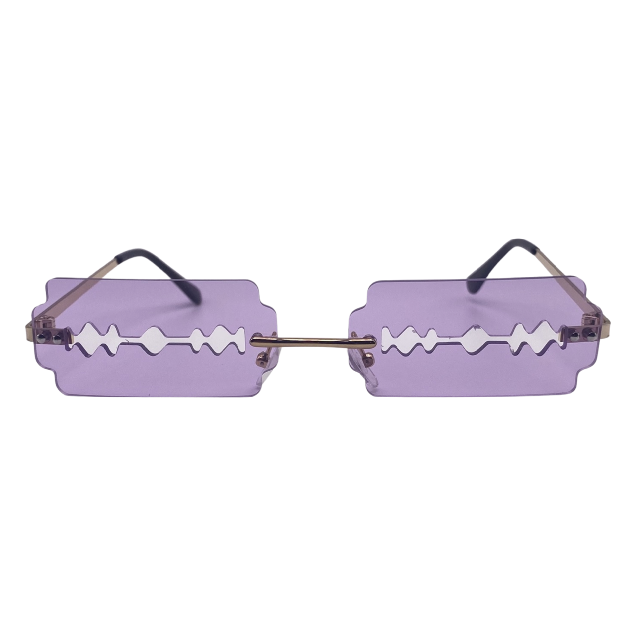 Purple Rimless Lens Razor Novelty Sunglasses