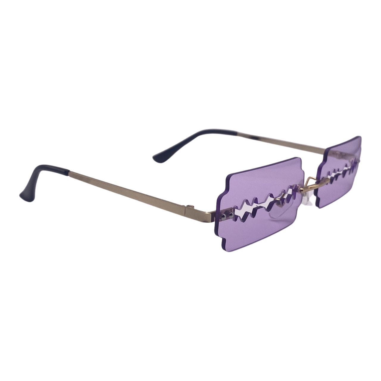Purple Rimless Lens Razor Novelty Sunglasses
