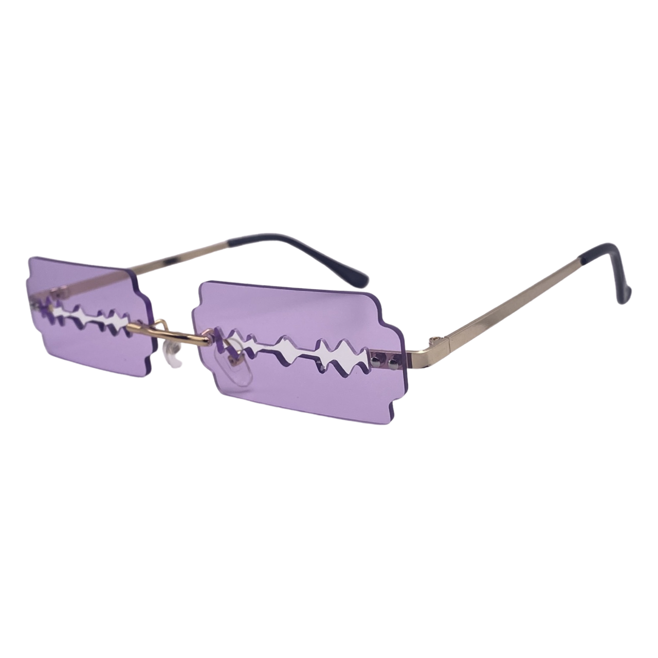 Purple Rimless Lens Razor Novelty Sunglasses