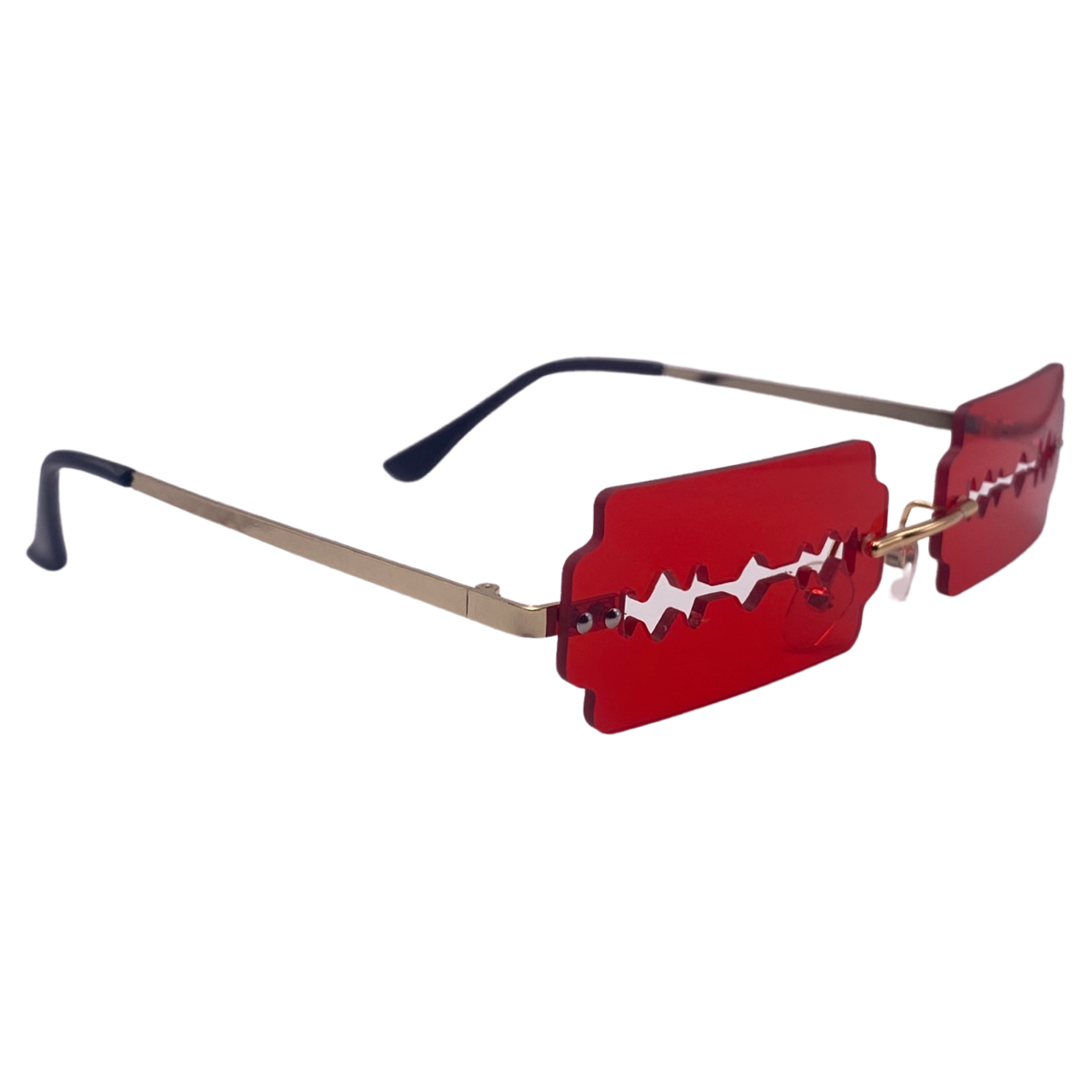 Red Rimless Lens Razor Novelty Sunglasses