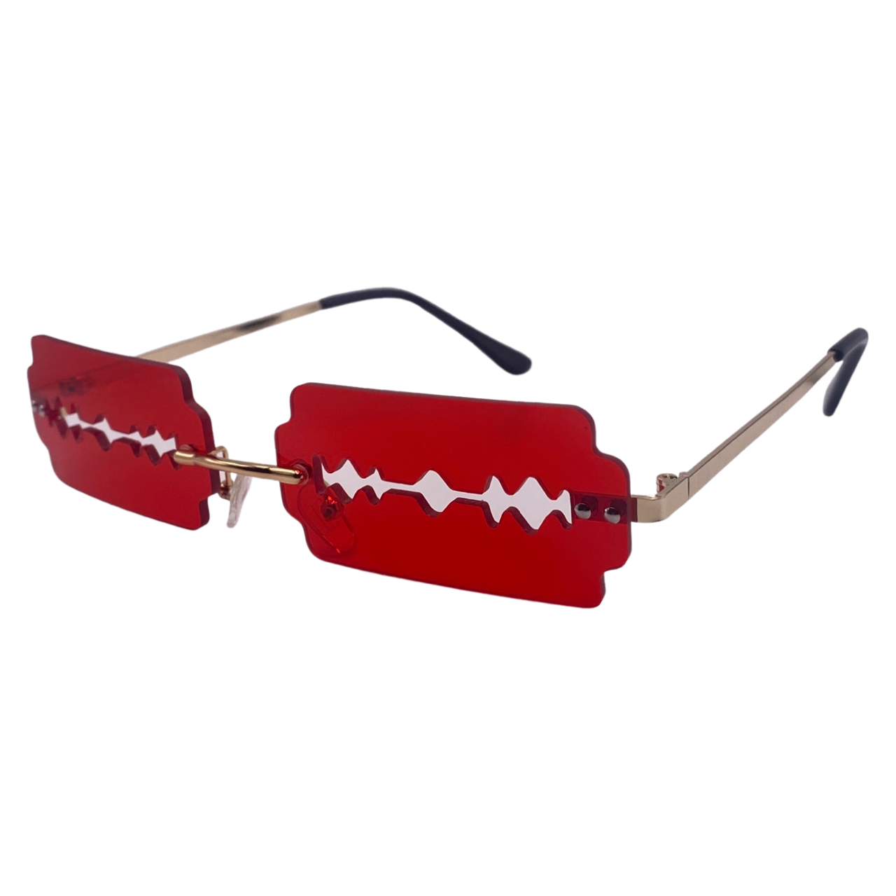 Red Rimless Lens Razor Novelty Sunglasses