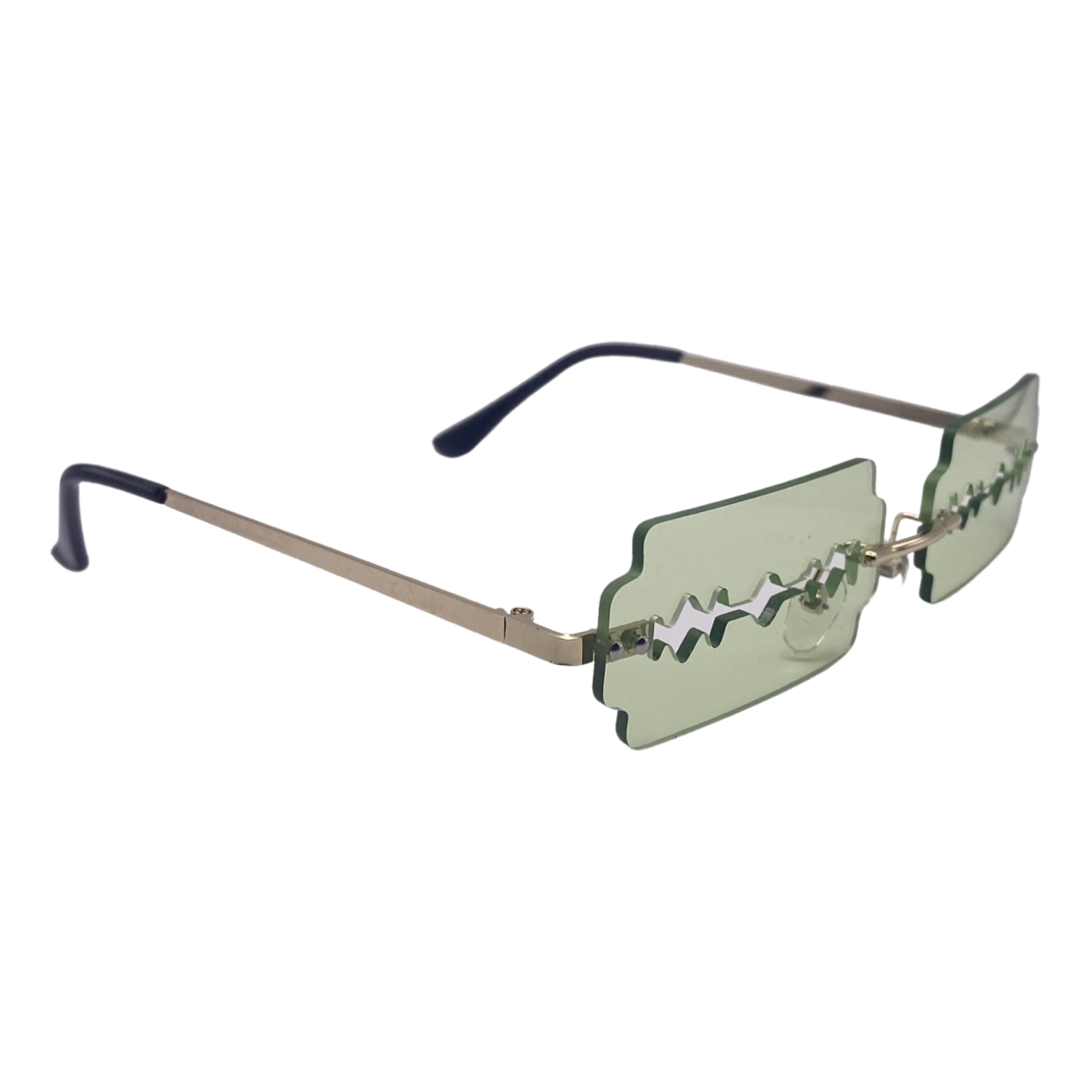 Green Rimless Lens Razor Novelty Sunglasses