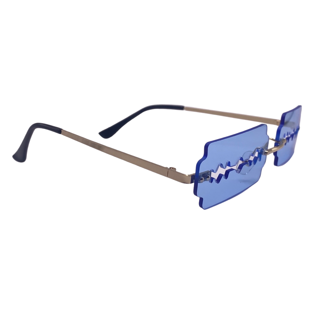 Blue Rimless Lens Razor Novelty Sunglasses