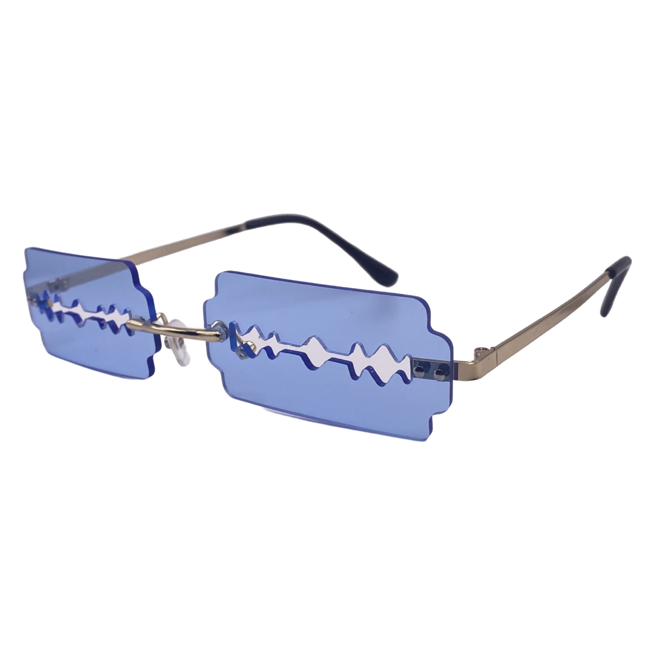 Blue Rimless Lens Razor Novelty Sunglasses