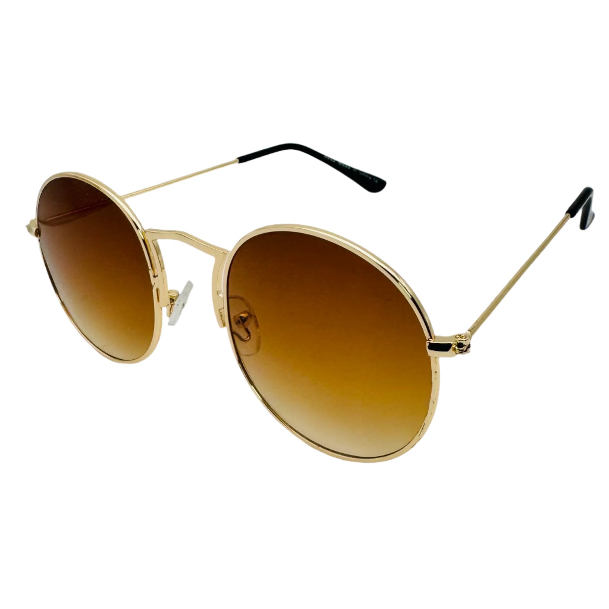 Brown Lens Retro Circle Sunglasses with Unique Nose Bridge