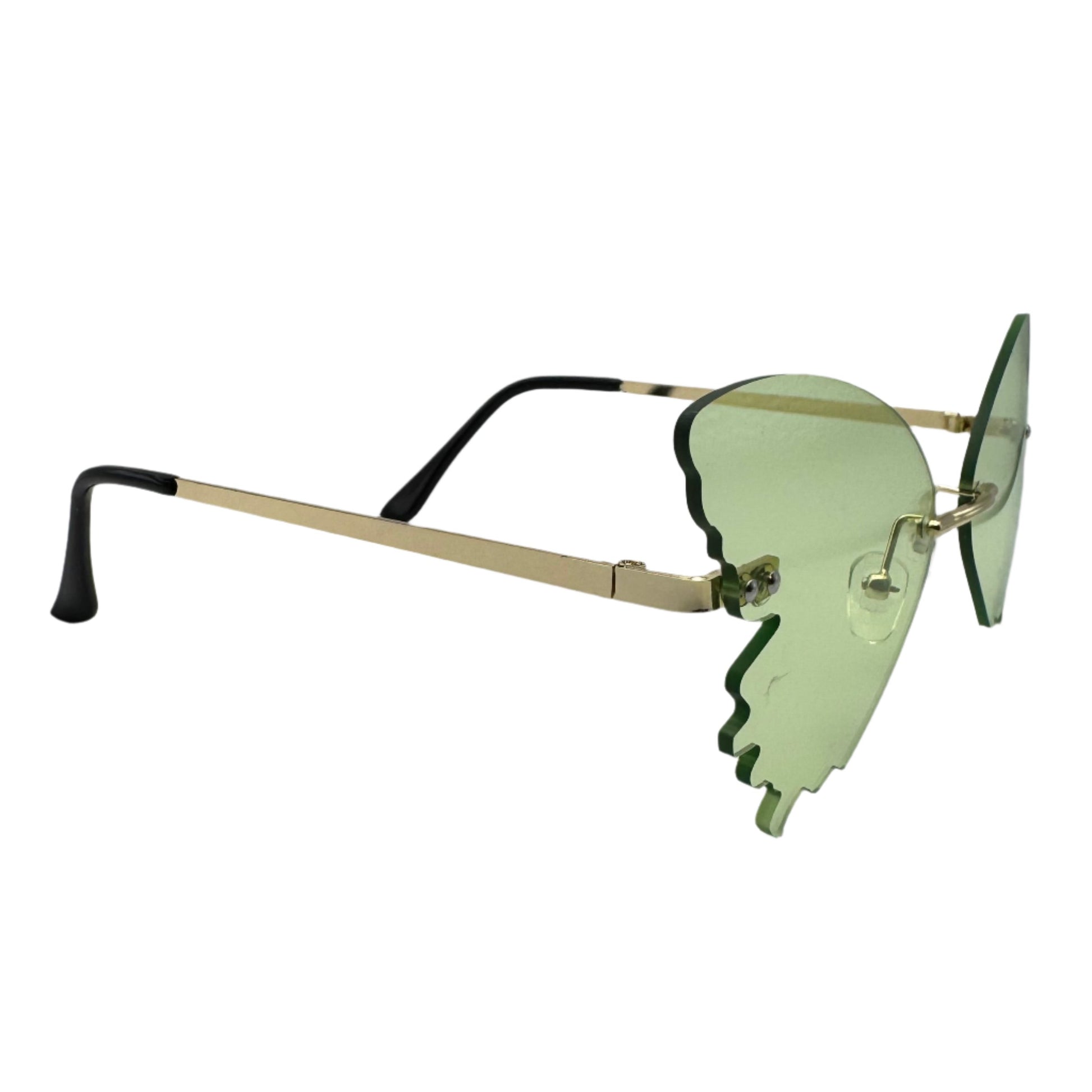 Green Butterfly Wing Rimless Sunglasses