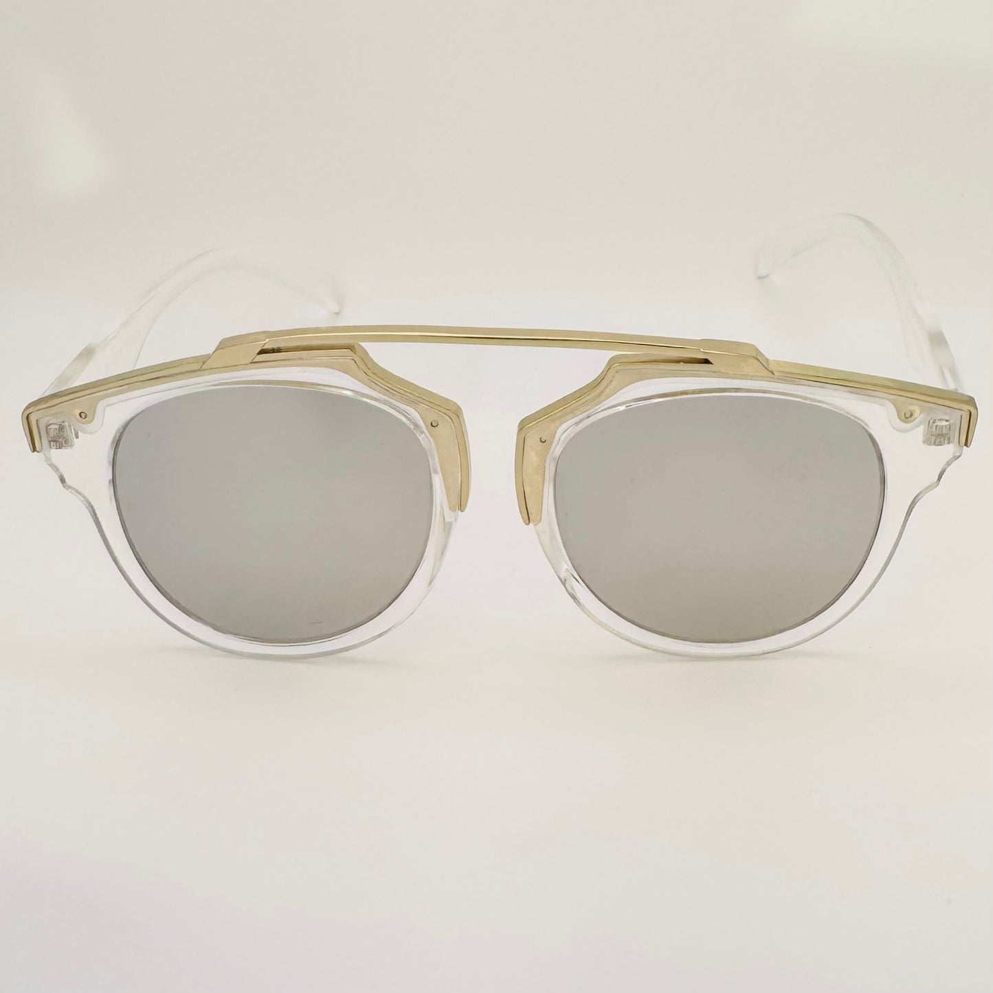 Silver Mirror Round Sunglasses with Brow Bar