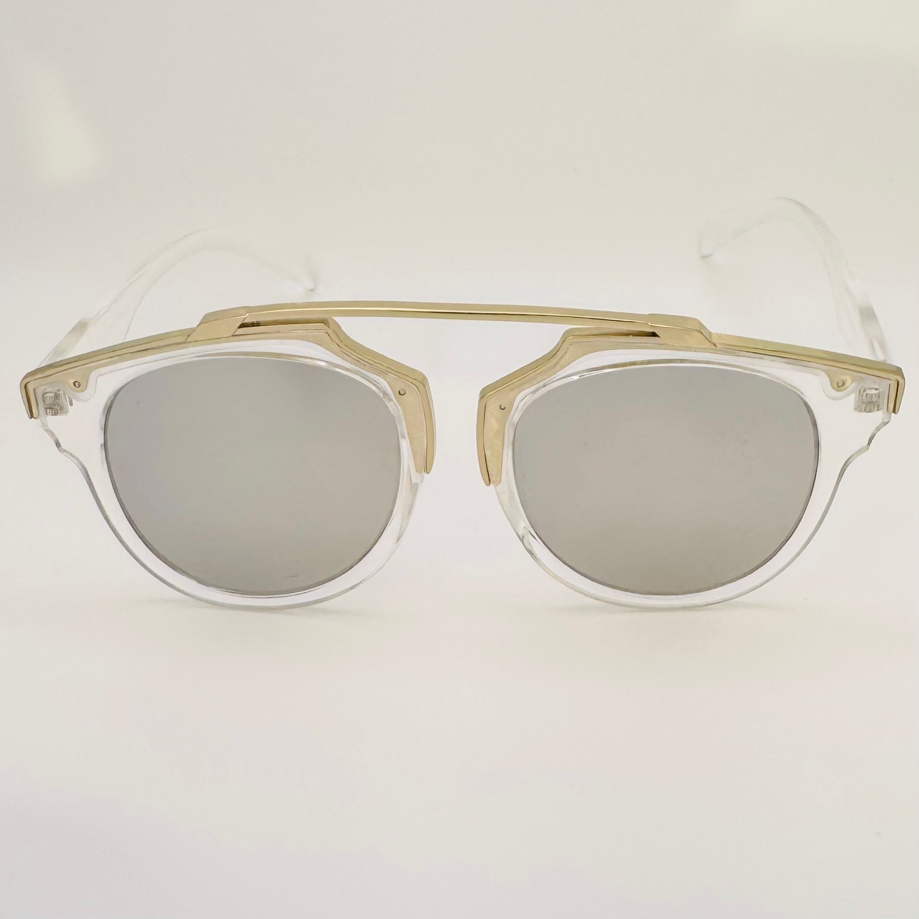 Silver Mirror Round Sunglasses with Brow Bar