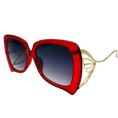 Red/Gold Ladies Sunglasses with Wing Accented Arms