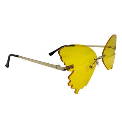Yellow Butterfly Wing Rimless Sunglasses