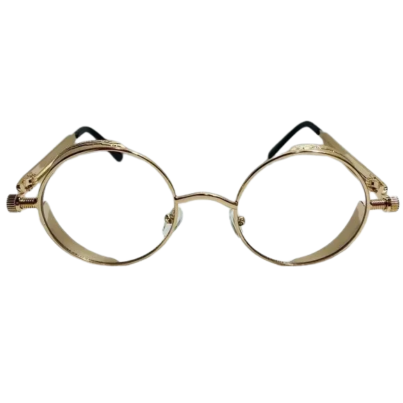 Gold Clear Lens Circle Glasses with Spring Accents - Non Prescription