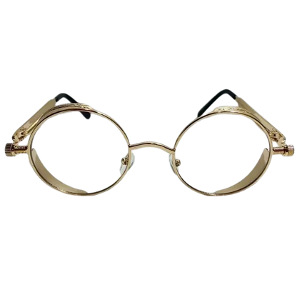 Gold Clear Lens Circle Glasses with Spring Accents - Non Prescription
