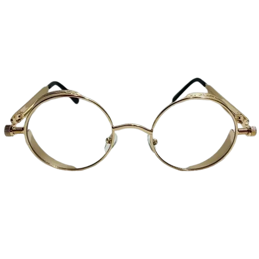 Gold Clear Lens Circle Glasses with Spring Accents - Non Prescription