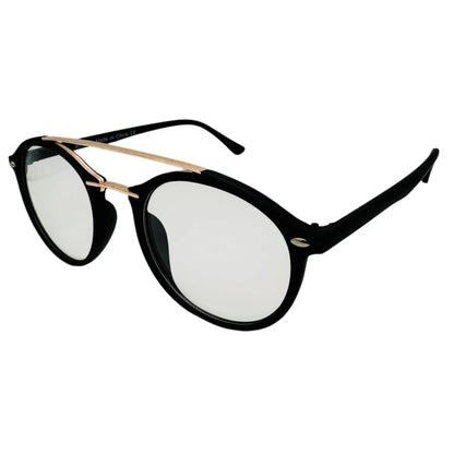 Black/Gold Round Clear Lens Nerd Glasses - Non Prescription