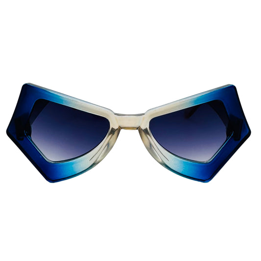 Sunglasses with blue gradient lenses on a white background