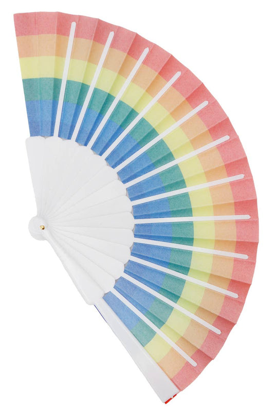 Rainbow Pride White Frame Hand-Held Folding Fan