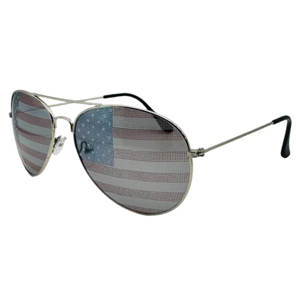 Silver USA Flag Aviator Sunglasses
