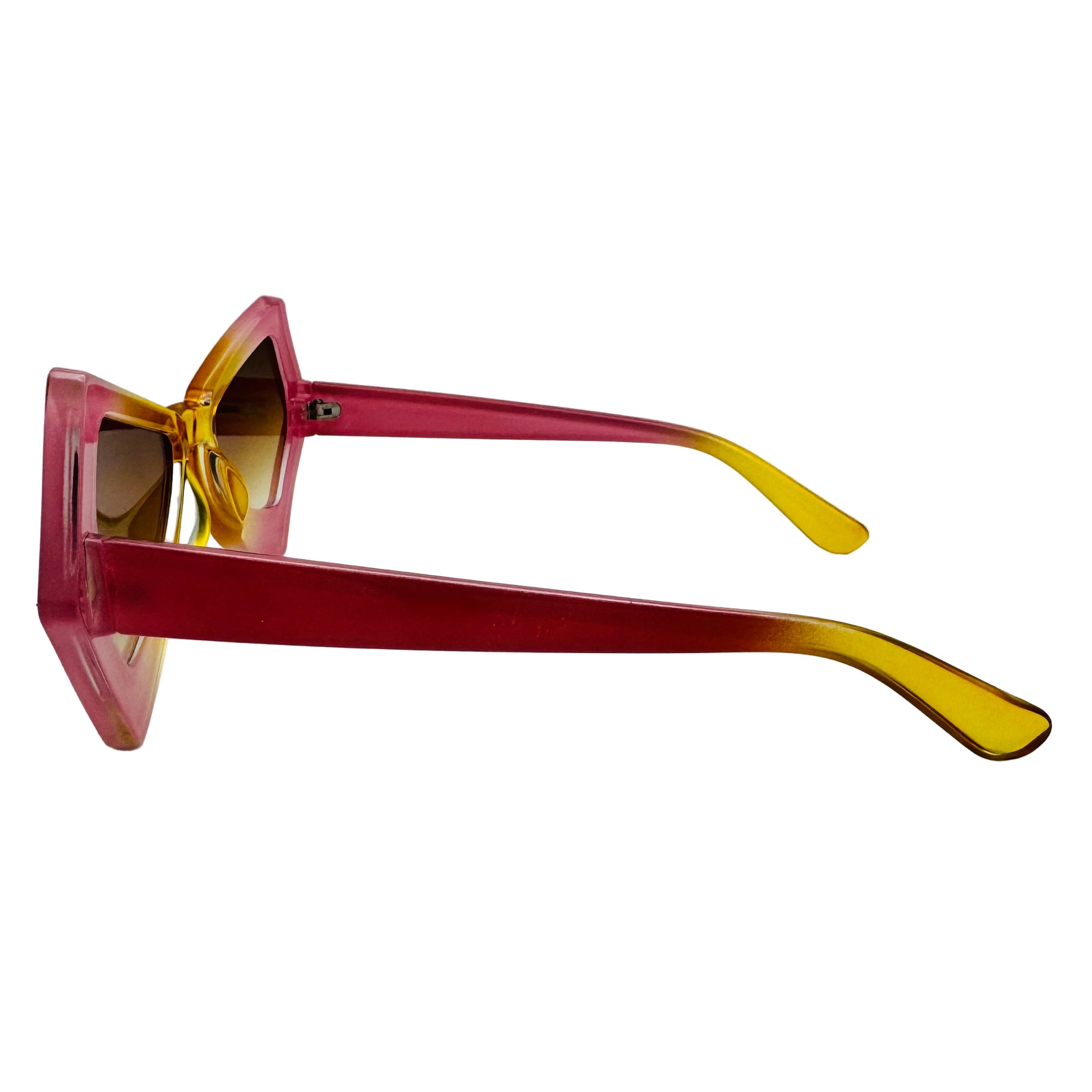 Sunglasses with red and yellow gradient frame on a white background