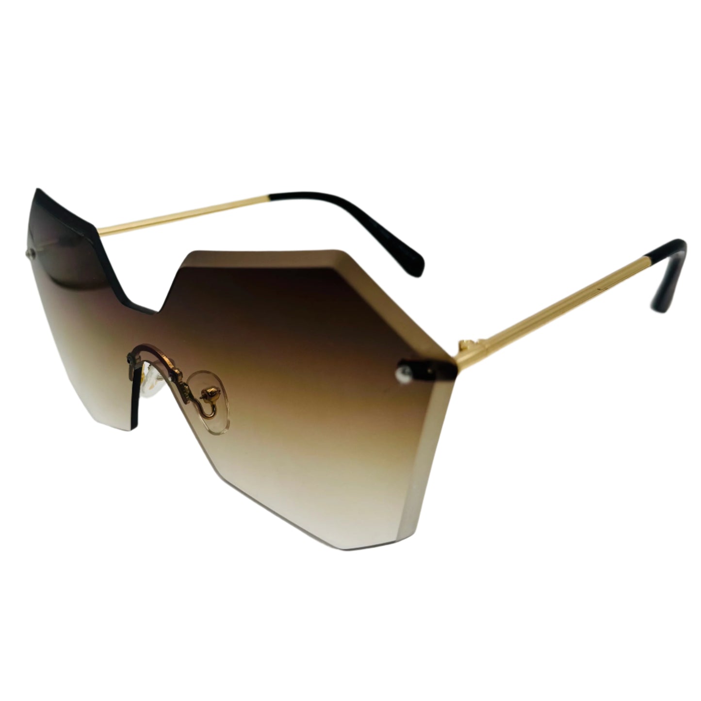 Brown Butterfly Rimless Single Piece Lens Sunglasses