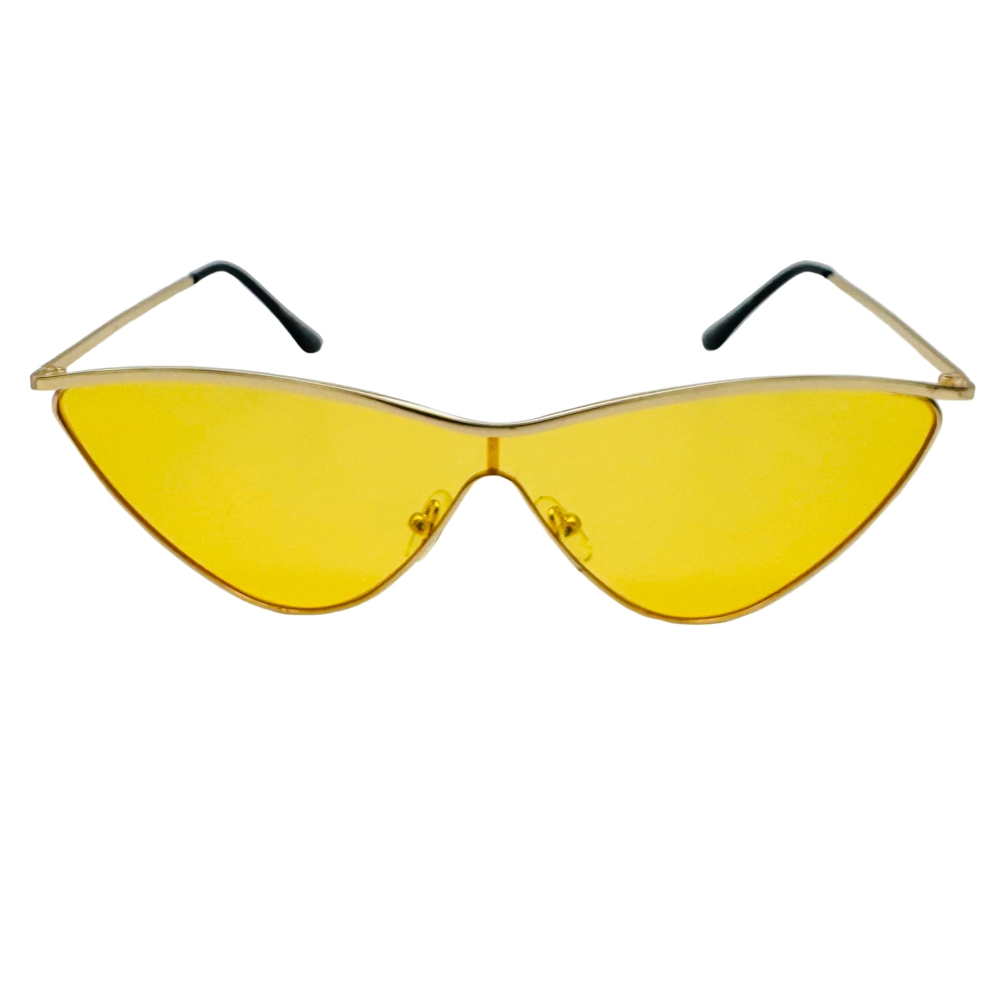 Yellow cat-eye sunglasses on a white background