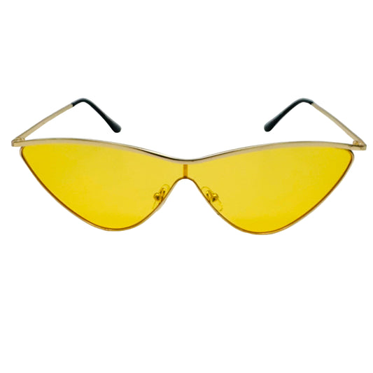 Yellow cat-eye sunglasses on a white background