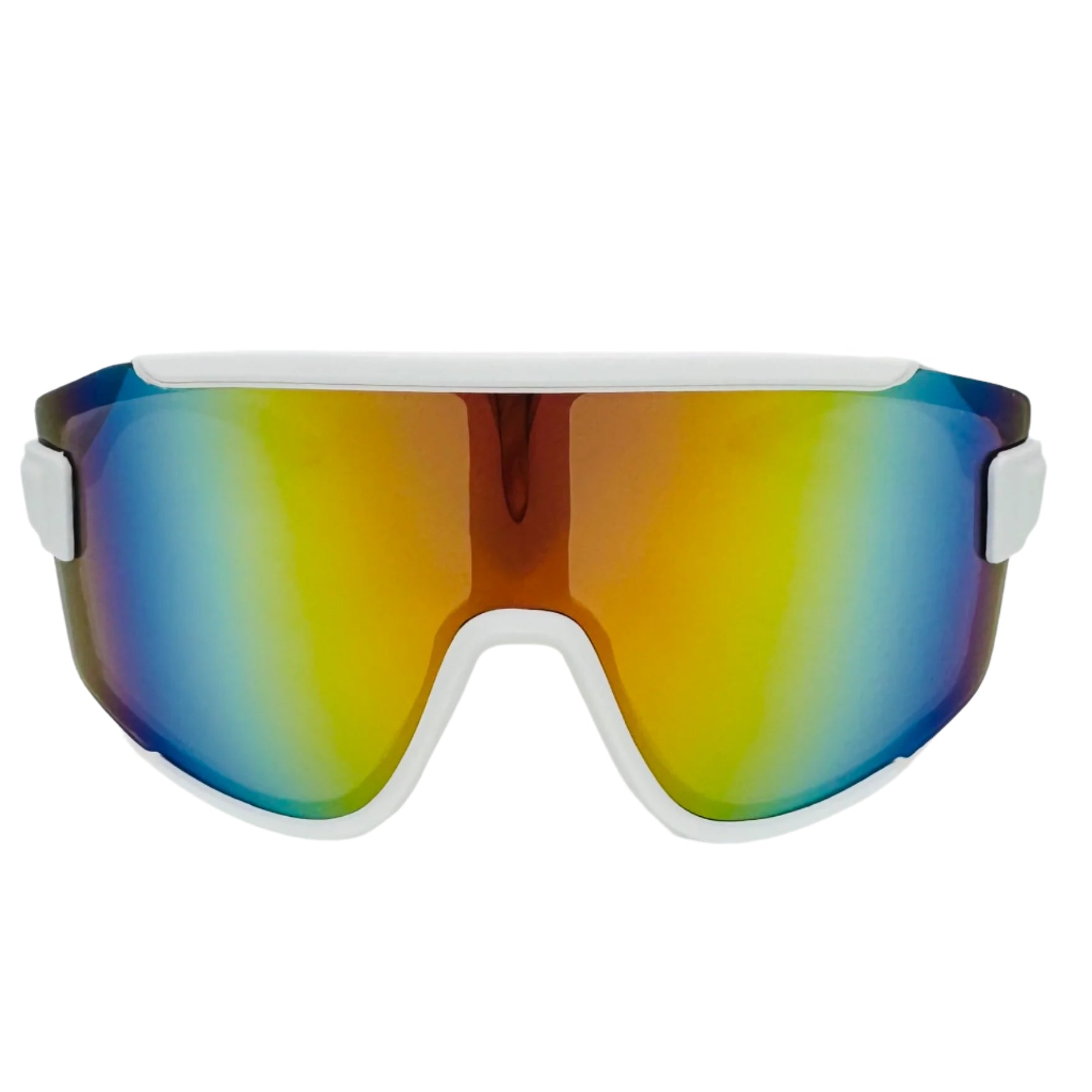White with Rainbow Mirror Lens Sport Wrap Sunglasses
