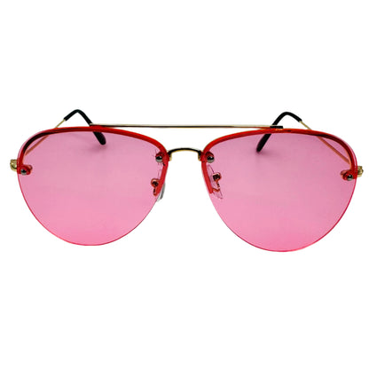 Pink Rimless Aviator Sunglasses