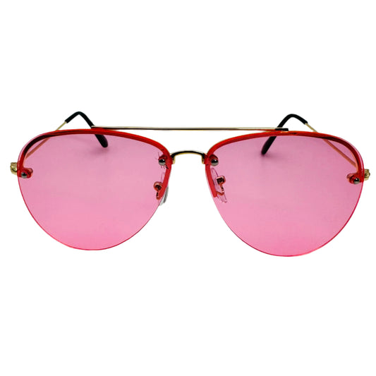 Pink Rimless Aviator Sunglasses