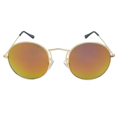 Gold Mirror Lens Retro Circle Sunglasses with Unique Nose Bridge