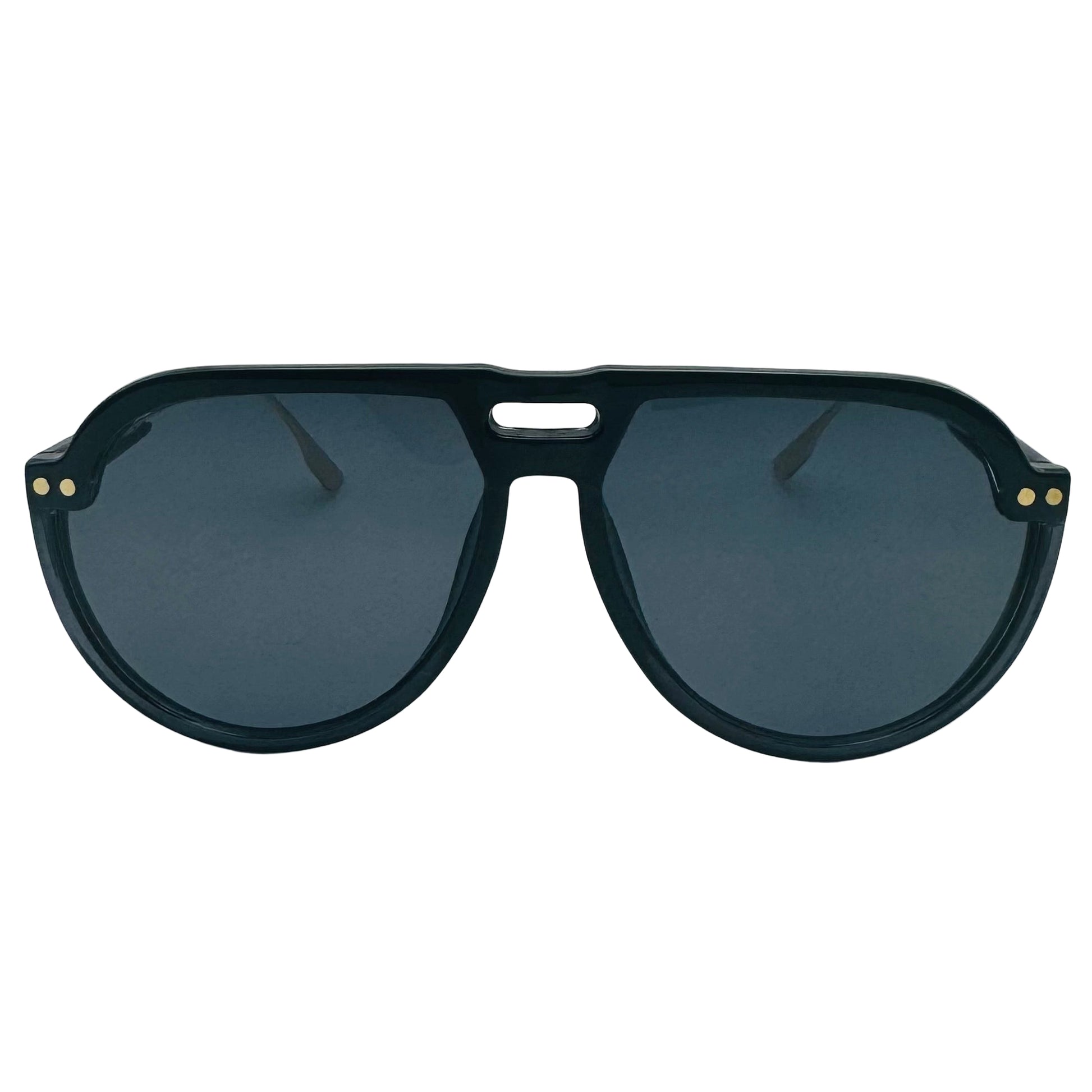 Black sunglasses with a gray background