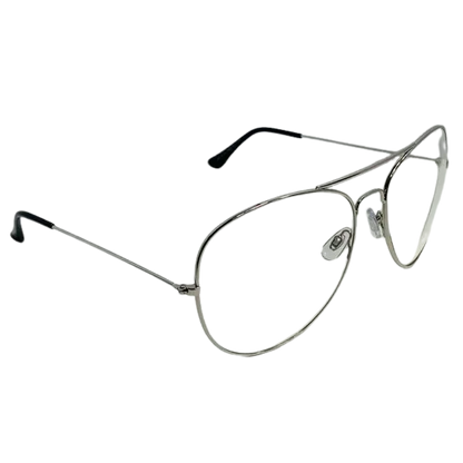 Silver eyeglasses on a white background