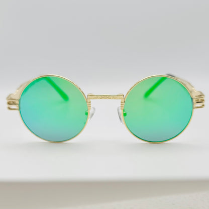 6146 | Round Steampunk Sunglasses with Spring Accents