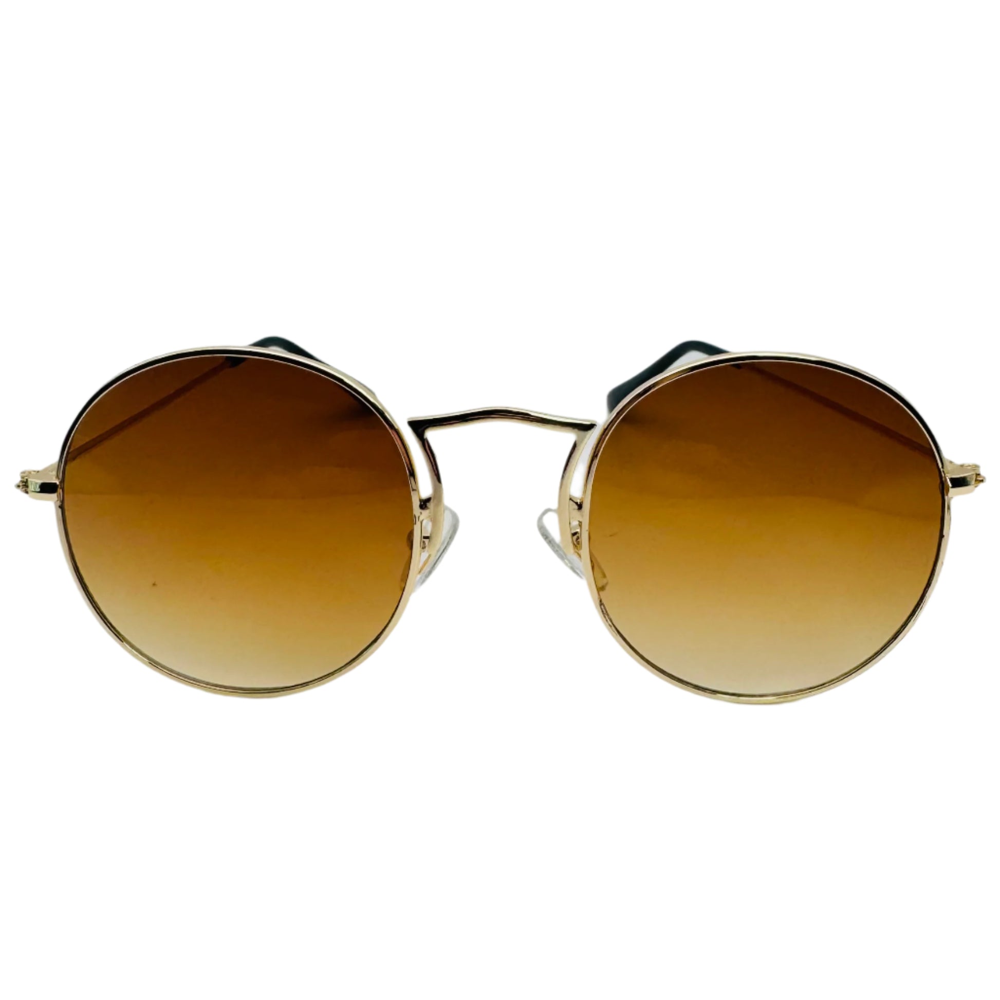 Brown Lens Retro Circle Sunglasses with Unique Nose Bridge