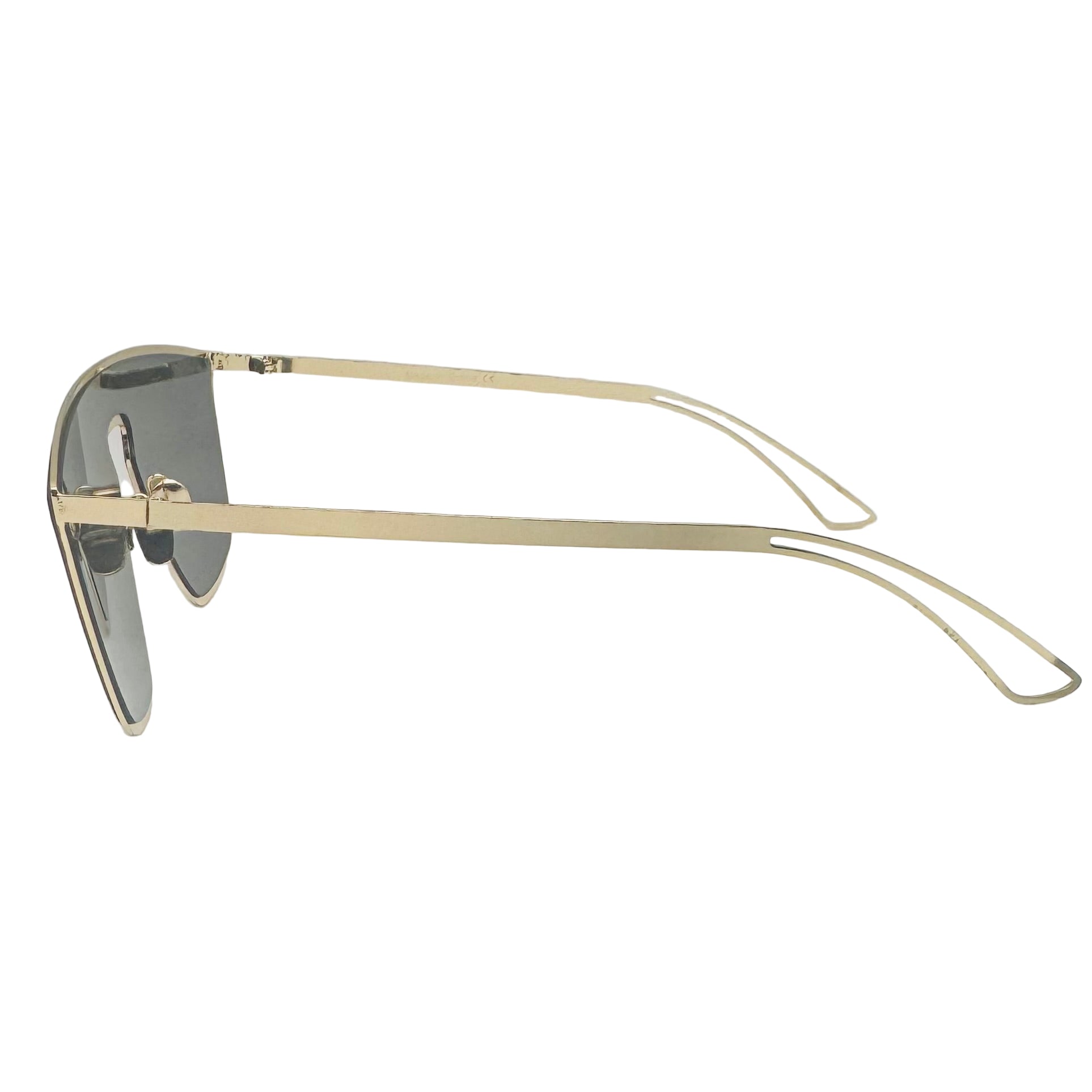 Gold-framed sunglasses on a light gray background