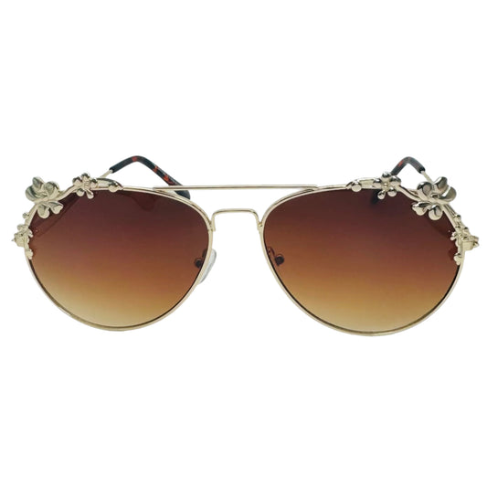 Gold/Brown Floral Aviator Sunglasses
